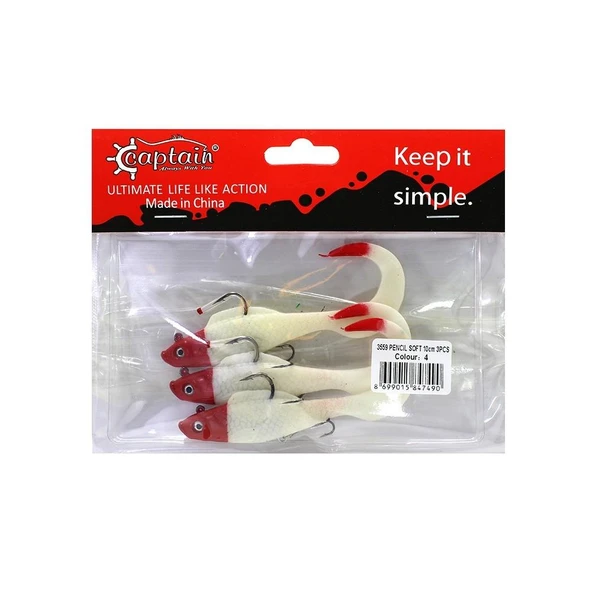 Captain 3559 Pencil Soft 10cm Levrek Silikonu 3'lü Suni Balık - 2