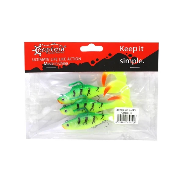 Captain 3559 Pencil Soft 10cm Levrek Silikonu 3'lü Suni Balık - 3