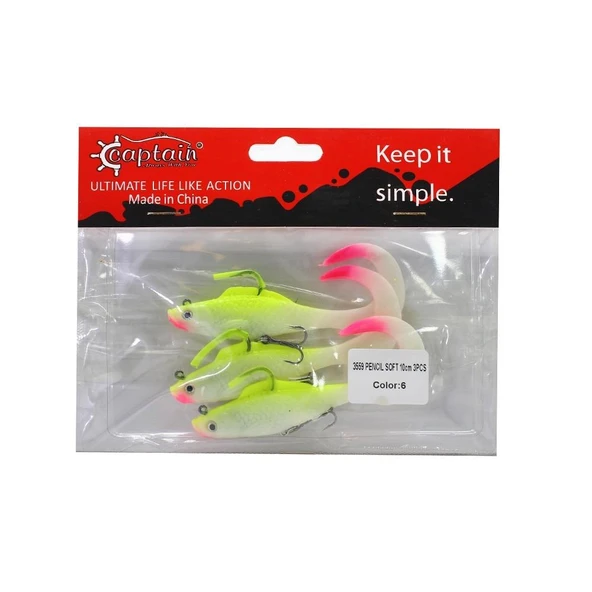 Captain 3559 Pencil Soft 10cm Levrek Silikonu 3'lü Suni Balık - 4