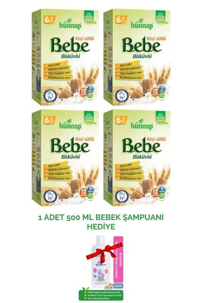 Hünnap Keçi Sütlü Ve Vitaminli Bebe Bisküvisi 4 Adet x 400 gr ( 500 ml Bebek Şampuanı Hediyeli )