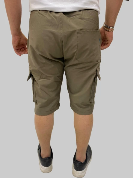Erkek Sers Pamuklu Regular Fit Paraşüt Kargo Cepli Açık Haki Kapri - 3