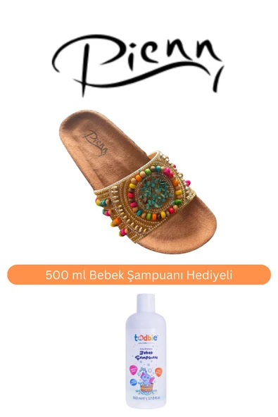 Pienn Kadın Bronz Taşlı & Simli Anatomik Tabanlı Terlik ( 500 ml Bebek Şampuanı Hediyeli )
