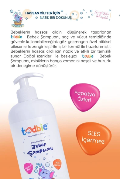 TODBİE 500mlx6 Adet Bebek Saç & Vücut Şampuanı,göz Yakmayan,boyasız,alkolsüz,parabensiz,sles Içermez - Resim 6