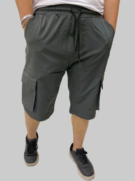 Erkek Sers Pamuklu Regular Fit Paraşüt Kargo Cepli Füme Kapri