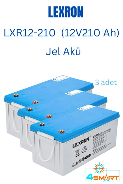 Lexron 3'lü Lxr12-210 (12V210AH/20HR) Jel Akü ( Karavan Yaşam Ve Bağ Bahçe )