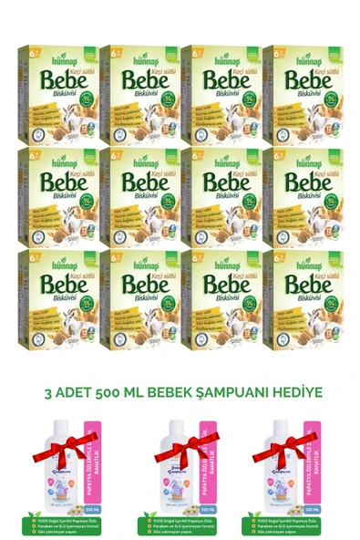 Hünnap Keçi Sütlü Ve Vitaminli Bebe Bisküvisi 12 Adet x 400 gr ( 500 ml Bebek Şampuanı )