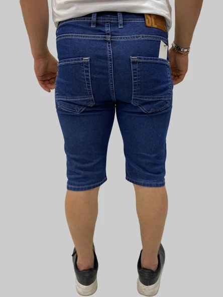 Erkek Sers Denim Pamuklu Slim Fit Koyu Mavi Kot Kapri - 3