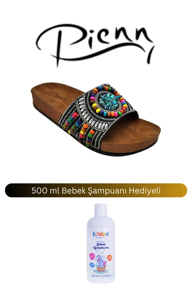 Pienn B60 Taşlı Siyah Şık Çok Rahat Terlik