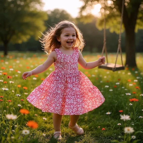 Çiçekli Kız Çocuk Elbise ürün görseli 1