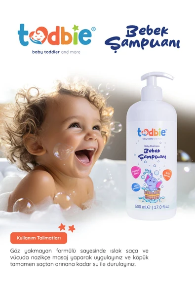 TODBİE 500mlx2 Adet Bebek Saç & Vücut Şampuanı,göz Yakmayan,boyasız,alkolsüz,parabensiz,sles Içermez - Resim 5