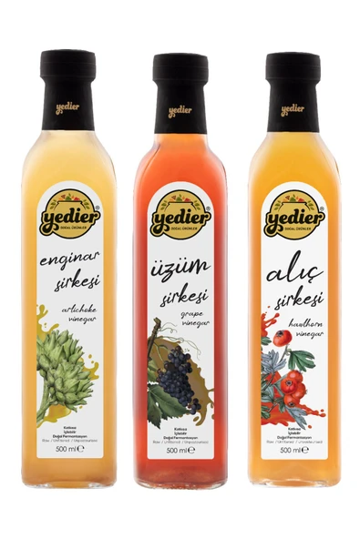 Yedier 3'lü Set Enginar & Alıç & Üzüm Sirkeleri 500 ml