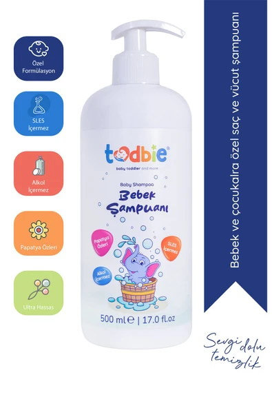 TODBİE 500mlx5 Adet Bebek Saç & Vücut Şampuanı,göz Yakmayan,boyasız,alkolsüz,parabensiz,sles Içermez - Resim 2
