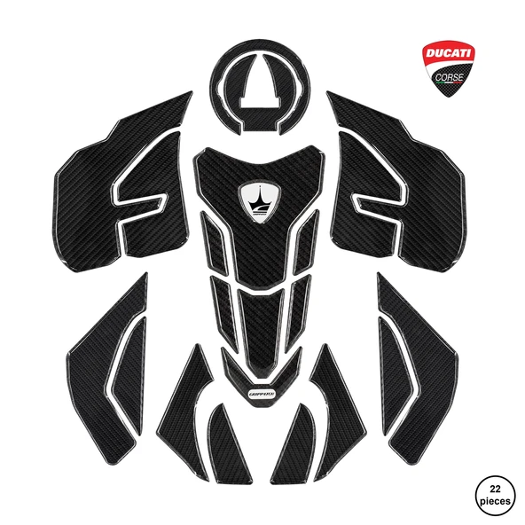 Ducati Panigale, Streetfighter, V4, V4S 2018-2024 ile Uyumlu Kaydırmaz 6D Karbon 22 Parça Tank Pad Seti GC12 ürün görseli