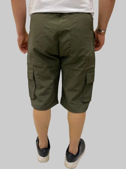 Erkek Sers Pamuklu Regular Fit Paraşüt Kargo Cepli Haki Kapri - 3
