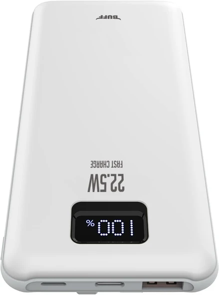 BUFF LABS BP17 22.5W 10.000Mah LCD Ekran Dahili Kablolu Taşınabilir Powerbank (Beyaz) - Resim 2