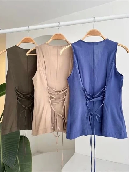 Arkası Bağcıklı Yelek Plazza Pantolon Modal Takım 10202-08 - 7