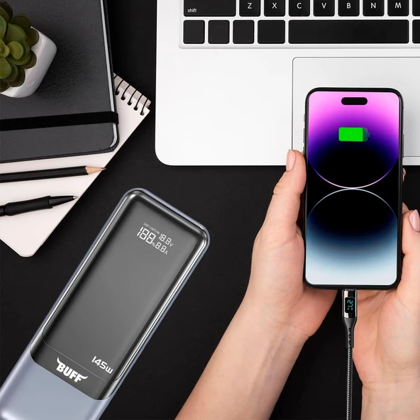 BUFF LABS BP16 145W Dijital Ekranlı 27000 mAh Powerbank, Laptop, Macbook, iPad Taşınabilir Hızlı Şarj Cihazı - Resim 3