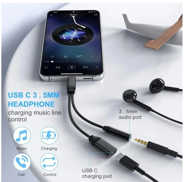 Samsung Xiaomi Uyumlu Type-c Kulaklık Çevirici Şarj Dönüştürücü Örgü Kablo Bluetooth Gerektirmez - 3