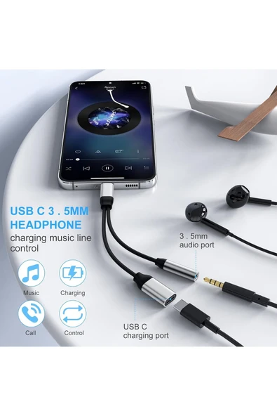 Samsung Xiaomi Uyumlu Type-c Kulaklık Çevirici Şarj Dönüştürücü Örgü Kablo Bluetooth Gerektirmez - 5