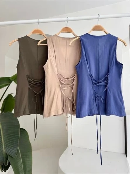 Arkası Bağcıklı Yelek Plazza Pantolon Modal Takım 10202-08 - 6