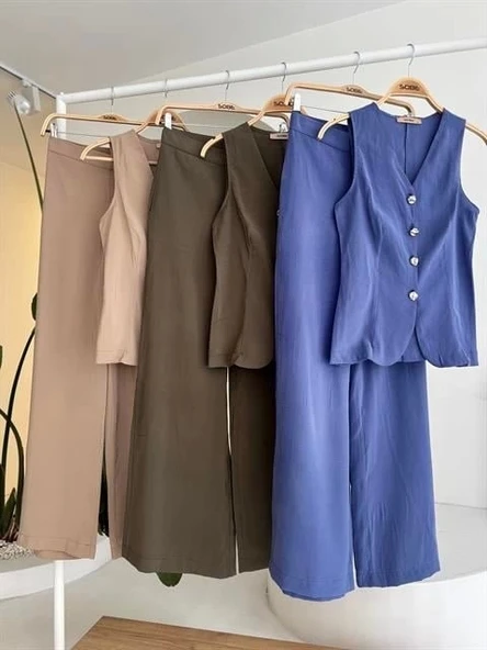 Arkası Bağcıklı Yelek Plazza Pantolon Modal Takım 10202-08 - 8