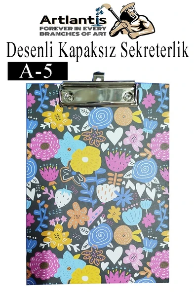 Desenli Sekreterlik Kapaksız A5 1 Adet Renkli Desenli A5 Sekreterlik Klipsli Metal Mekanizmalı 80 Yaprak Kapasiteli - 5