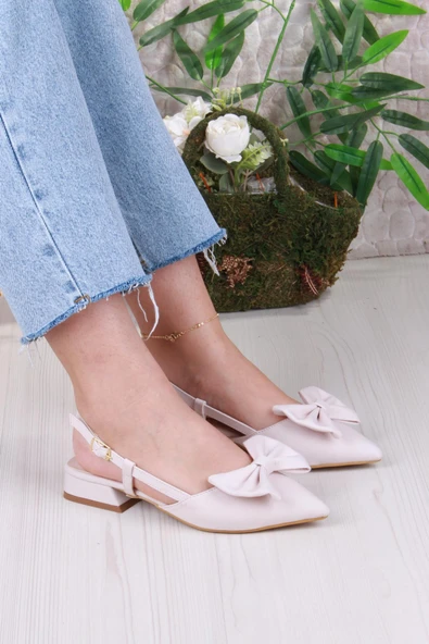 Fort 018-903 Fls Saten Fiyonk Detaylı Alçak Topuk Arkası Açık Önü Kapalı Kadın Ayakkabı - Resim 6