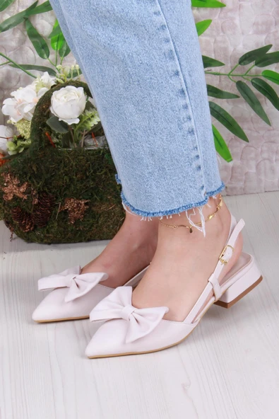 Fort 018-903 Fls Saten Fiyonk Detaylı Alçak Topuk Arkası Açık Önü Kapalı Kadın Ayakkabı - Resim 7