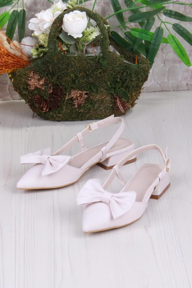 Fort 018-903 Fls Saten Fiyonk Detaylı Alçak Topuk Arkası Açık Önü Kapalı Kadın Ayakkabı - Resim 9