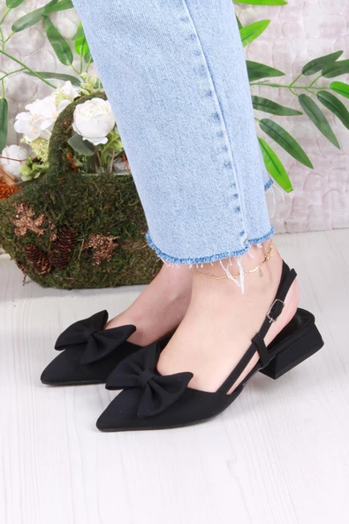 Fort 018-903 Fls Saten Fiyonk Detaylı Alçak Topuk Arkası Açık Önü Kapalı Kadın Ayakkabı - Resim 2