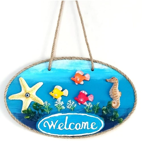 Deniz Temalı Balıklı Deniz Atlı Deniz Yıldızlı Welcome Yazılı El Yapımı Kapı Süsü - 2