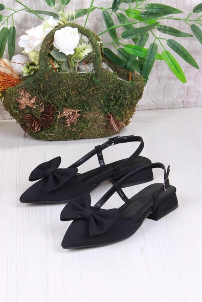 Fort 018-903 Fls Saten Fiyonk Detaylı Alçak Topuk Arkası Açık Önü Kapalı Kadın Ayakkabı - Resim 4