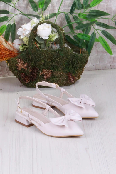 Fort 018-903 Fls Saten Fiyonk Detaylı Alçak Topuk Arkası Açık Önü Kapalı Kadın Ayakkabı - Resim 8