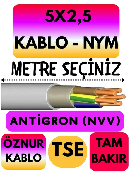 Öznur 5X2,5 ANTİGRON (NYM) Kablo (Gri) Metre Seçenekli - 1