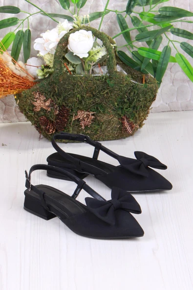 Fort 018-903 Fls Saten Fiyonk Detaylı Alçak Topuk Arkası Açık Önü Kapalı Kadın Ayakkabı - Resim 3