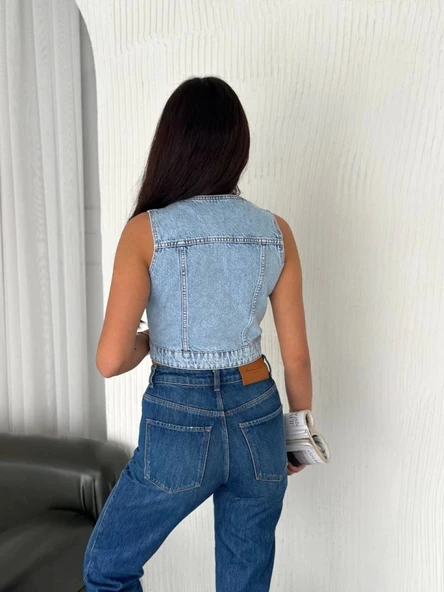 Kot Jeans Yelek - Buz Mavisi - 4