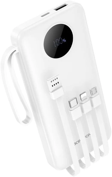 Coverzone Borofone 10000mAh, USB A USB C Micro USB ve Lightning Dahili Kablolu Güç Bankası Powerbank iPhone ile Uyumlu Şarj Seviyesi Led Gösterli Kompak ve Modern Tasarım BJ53 ürün görseli 1