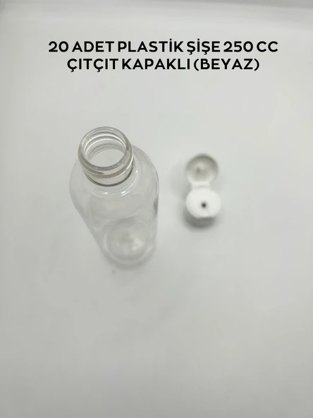 20 ADET PLASTİK ŞİŞE 100 CC / 250 CC / 350 CC ÇITÇIT KAPAKLI  BEYAZ - 4