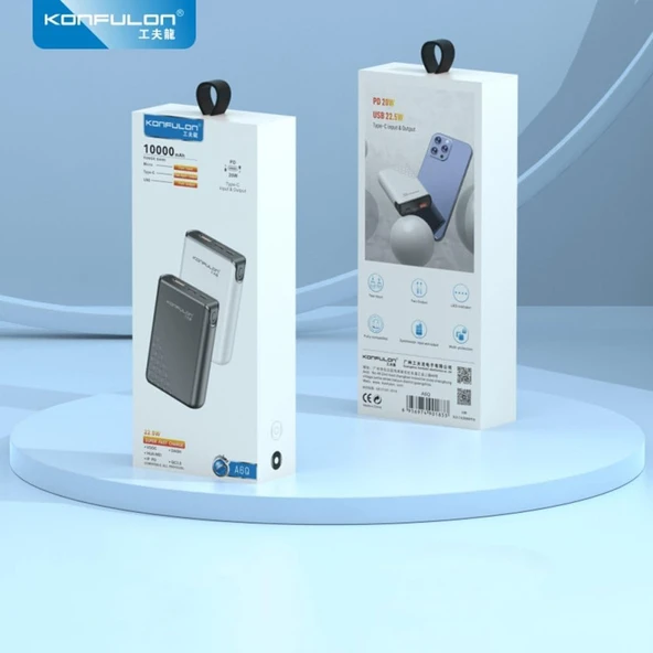 Coverzone Konfulon Mini Powerbank 10000mAh 22.5W ve PD20W Type-C Input ve Output iPhone 11 12 13 14 15 Uyumlu Powerbank Beyaz - Resim 5