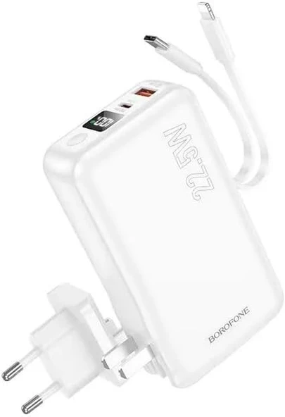 Coverzone Borofone 10000mAh Powerbank, Avrupa ve Amerika Adaptörlü Güç Bankası, iPhone ile Uyumlu Şarj Seviyesi Led Gösterli Kompak ve Modern Tasarım BJ39 - Resim 2
