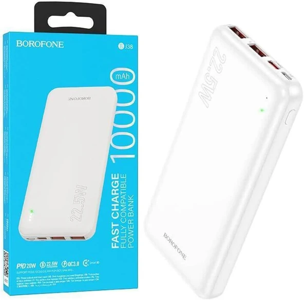 Coverzone Borofone 10000mAh PD20W 22.5W QC3.0 37Wh Güç Bankası Powerbank iPhone ile Uyumlu Şarj Seviyesi Led Gösterli Kompak ve Modern Tasarım BJ38 ürün görseli