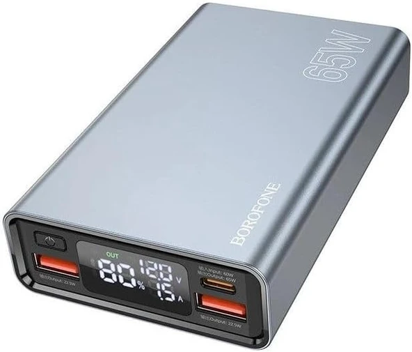 Coverzone Borofone 15000mAh 65W USB-C Input ve Output Digital Ekranlı Güç Bankası Powerbank iPhone ile Uyumlu Şarj Seviyesi Led Gösterli Kompak ve Modern Tasarım BJ40 ürün görseli