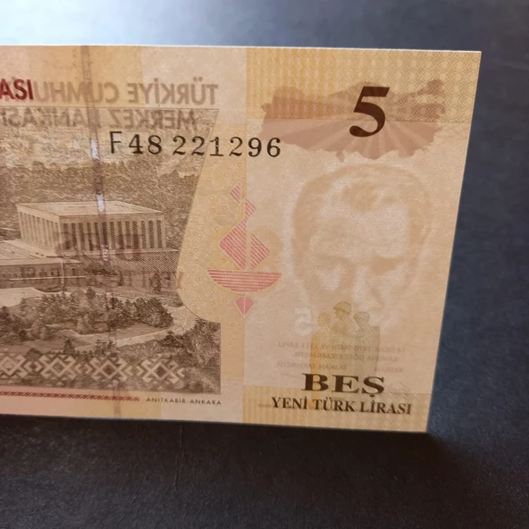 Escoines Koleksiyon 39963684eecf7ec06f 8.Emisyon 5YTL ÇİL Yeni Türk Lirası Eski Kağıt Para - 5