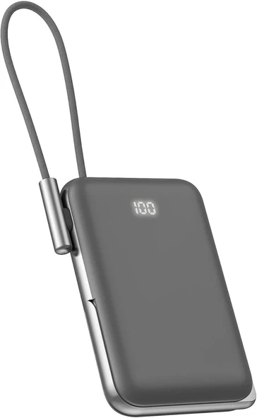 Coverzone Magsafe Uyumlu Powerbank PD20W Dahili Type-C Kablolu Dijital Göstergeli 10000 mAh Kablosuz Şarj iPhone 16 Uyumlu Güç Bankası CDB001 (Siyah) ürün görseli 1