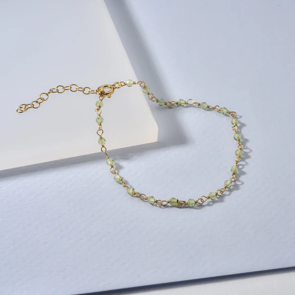 14 Ayar Altın Kaplama Peridot Doğal Taşlı El Yapımı Gümüş Bileklik - CBS00123 ürün görseli 1