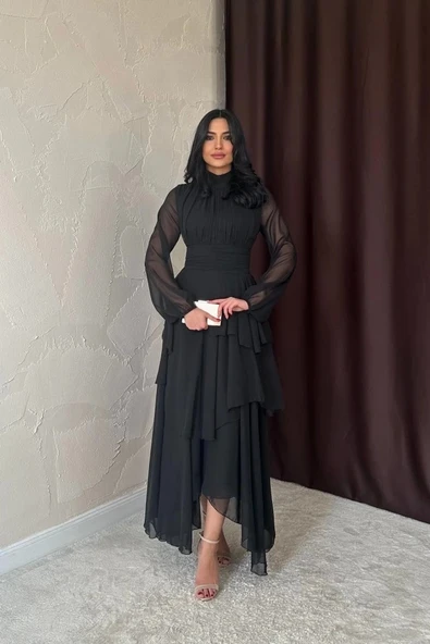 Siyah Bel Detaylı Elbise - 2