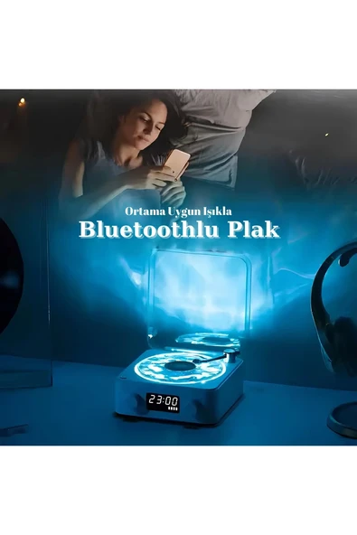 Waves Nostalji Plak Görünümlü Bluetooth Hoparlör 3d Ses Dalgası Retro Müzik Plak Mavi - 3