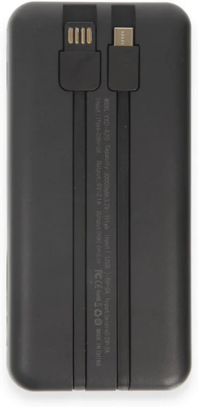 Coverzone Yosonda Led Ekranlı 30000mAh Powerbank 4in1 Dahili Micro USB, Type-C, Lightning ve USB-A kablosu YXD-A70 (Siyah - YXD-A70) - Resim 2