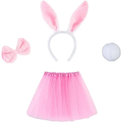 Pembe Tavşan Tacı Etek Papyon Kuyruk Kostüm Seti Çocuk Boy - 3