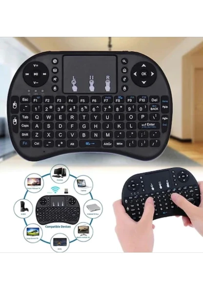 Smart Tv Box Ps3 Uyumlu Kablosuz Dokunmatik Işıklı Şarjlı Touchpadli Mini Q Klavye - 2